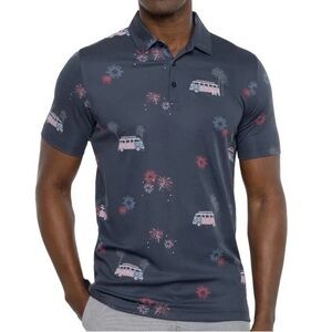 TravisMathew Blue Nights Firework Display Polo USA American Flag Stars Stripes